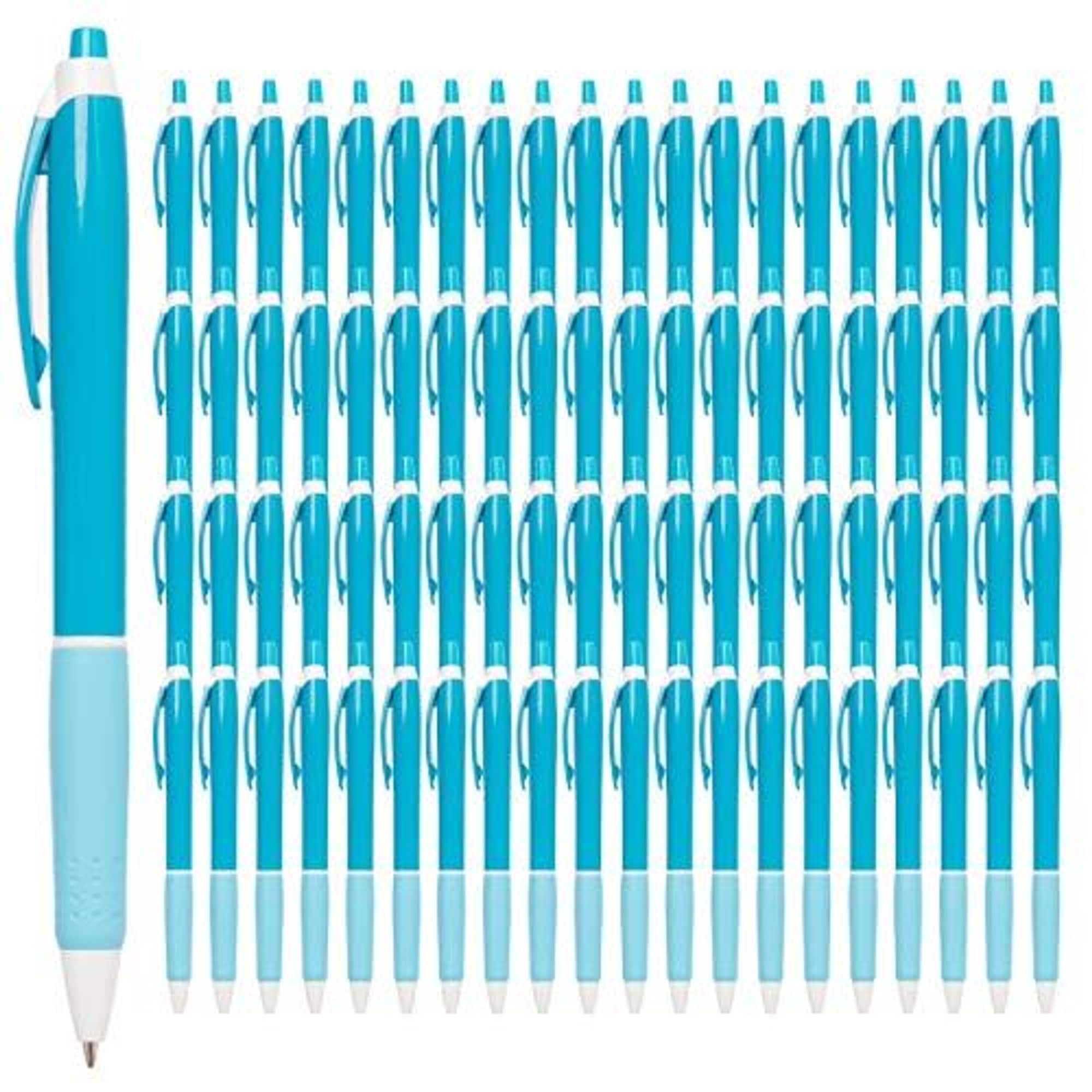 Paper Junkie 100 Pack Blue Retractable Ballpoint Pens, Black Ink for School, Office, Journals, and Notebooks