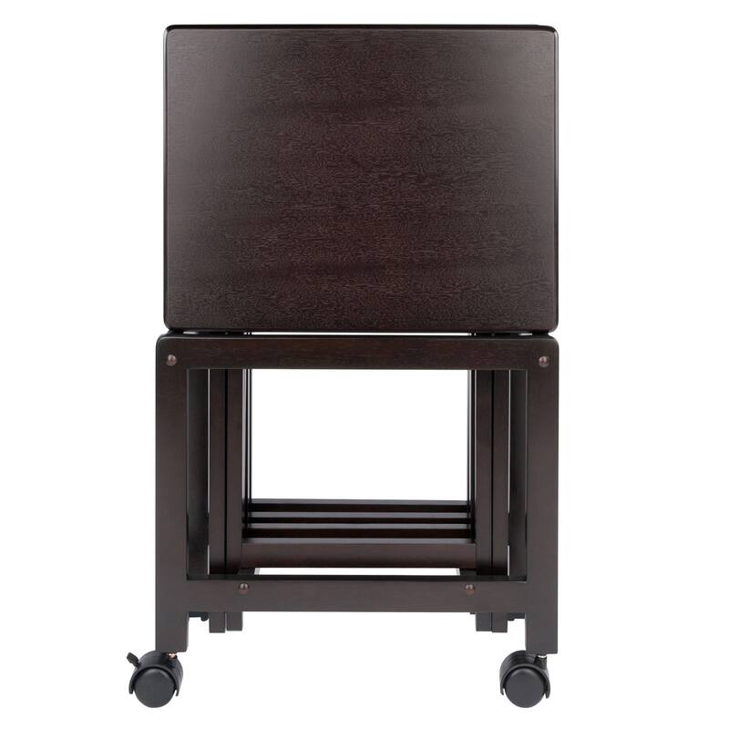 Foldable Snack Table Set with Rolling Rack - 32" - Coffee - 5pc
