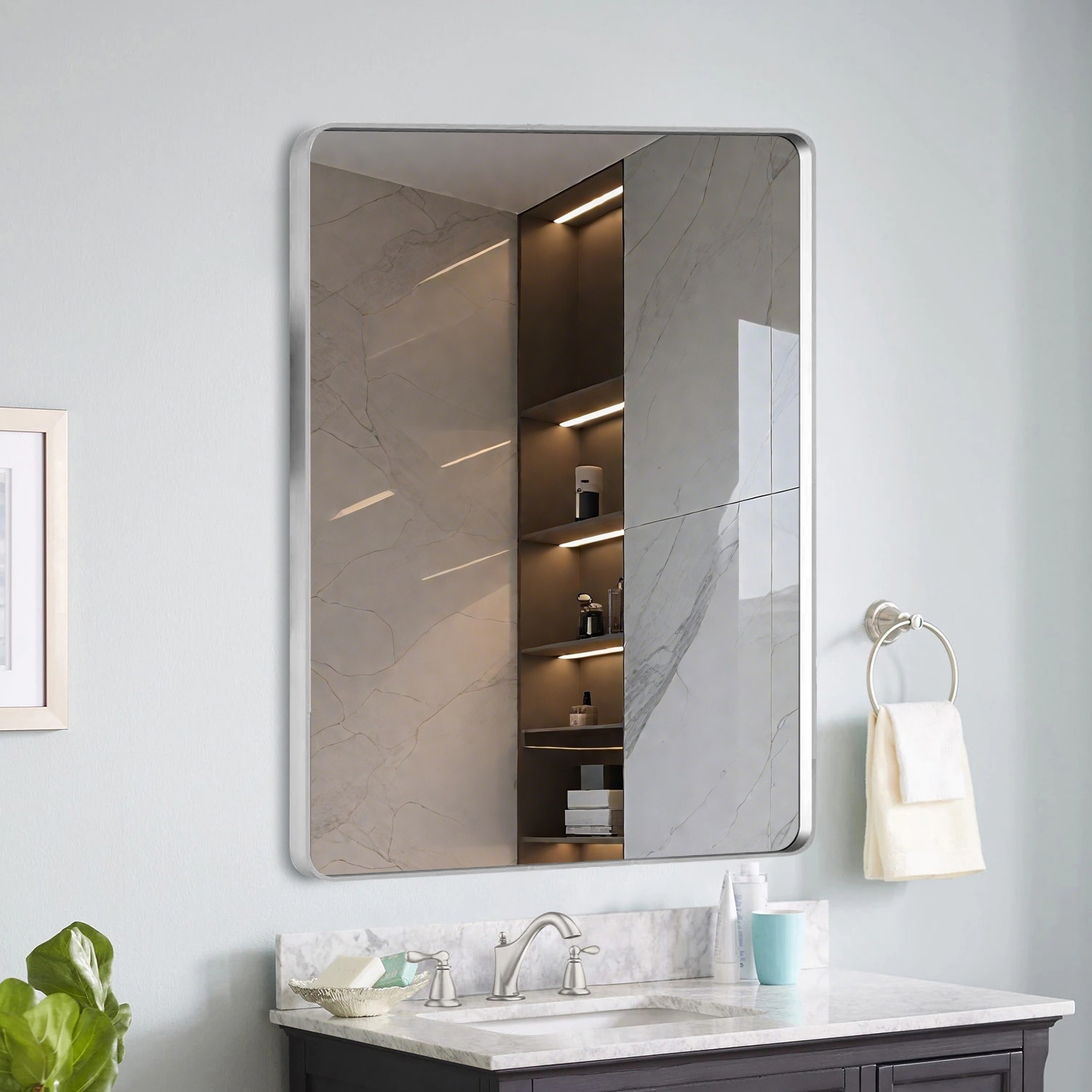 Simple modern design brushed nickel aluminium frame bathroom mirror - Brushed Nickel