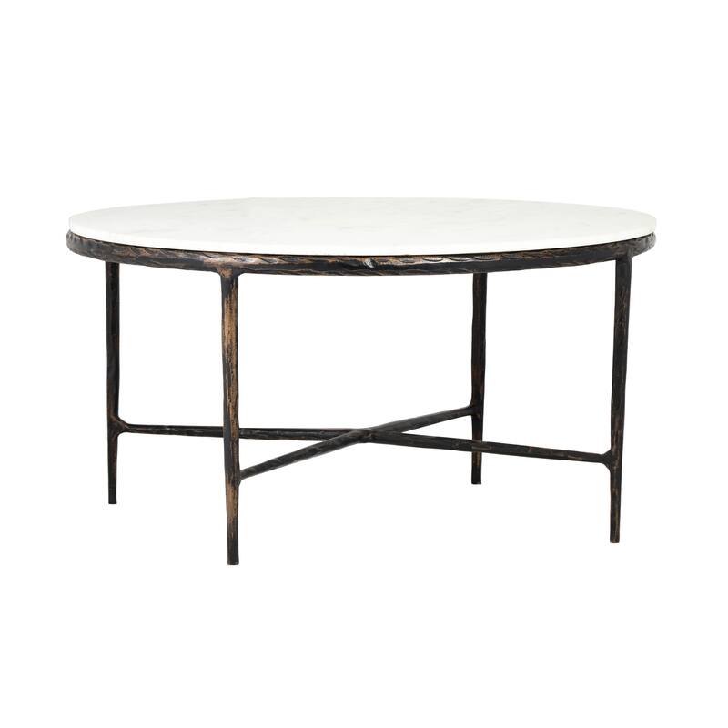 Sevita Elijah Round Marble & Metal Coffee Table, 36" L x 36" W x 18" H - 36" Diameter x 18" H