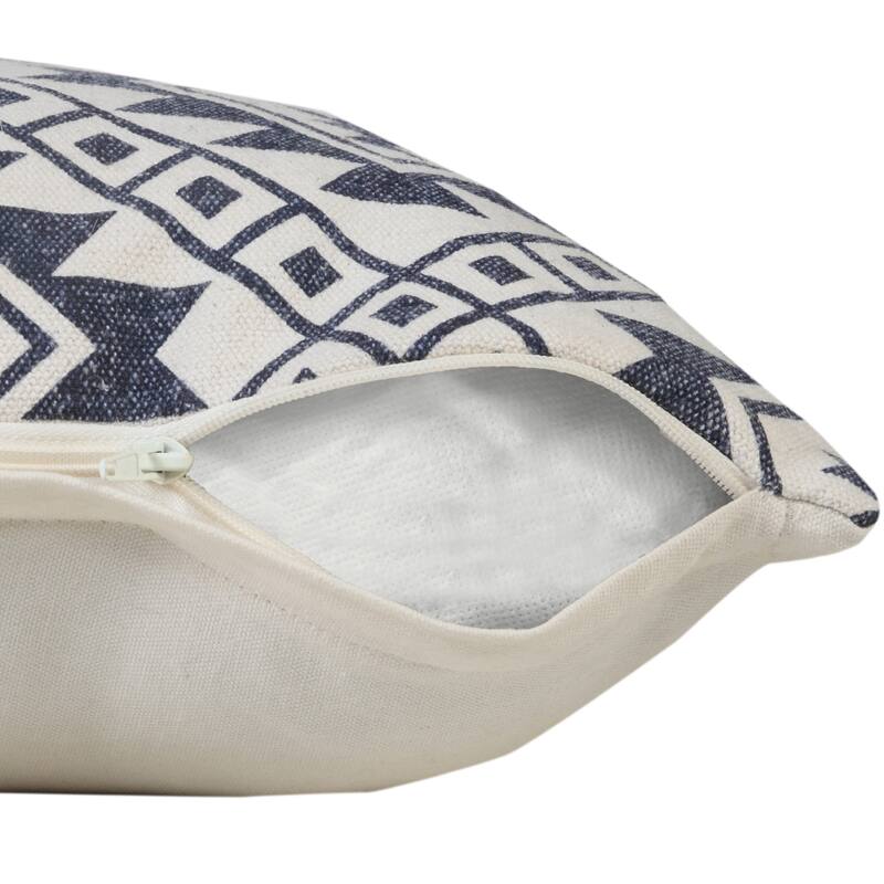 HomeRoots 20" X 20" Navy And White 100% Cotton Geometric Zippered Pillow