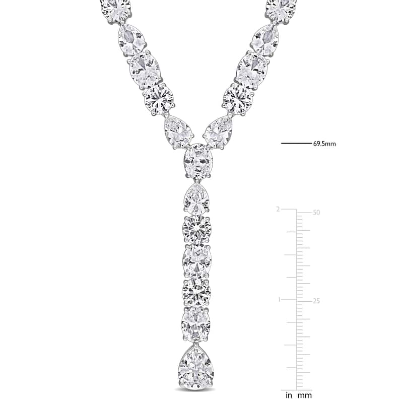 Miadora 150 3/4ct TGW Created White Sapphire Lariat Necklace in Sterling Silver - 16 in