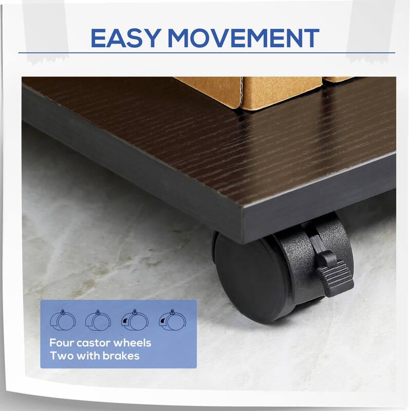 Rolling Printer Table Desk with Wheels and Adjustable Shelf