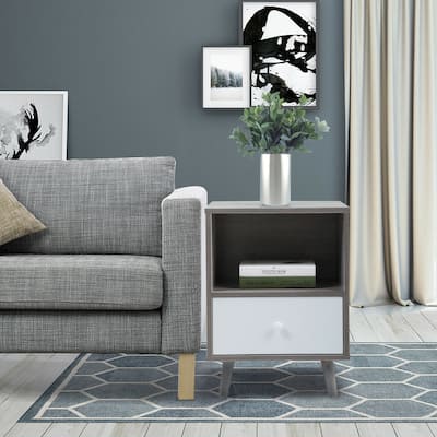 SEBORIO Round End Tables With Storage Basket, Metal Side Table Night