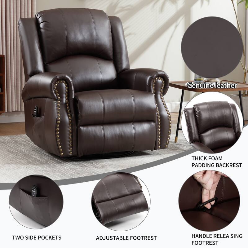 Manual Recliner Chair with Heat & Massage, Ergonomic Lounge Sofa Chair, Swivel Recliner Chair with Side Pocket