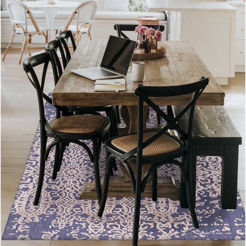 ECARPETGALLERY Hand Loomed Elysian Navy Viscose, Wool Rug - 5'0 x 8'0