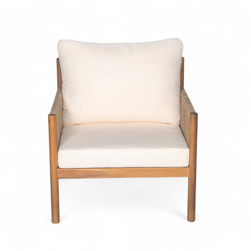 [Set of 2] Modern Outdoor Woven Lounge Chair with Solid Wood Frame and Comfortable Polyester Cushions