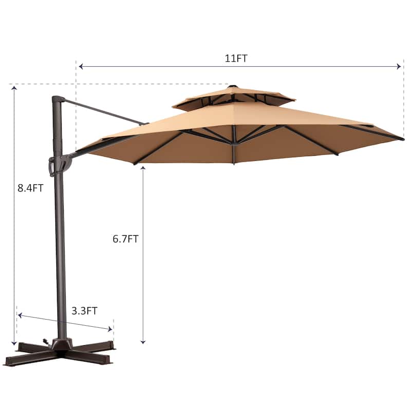 Pellebant 11.5 FT Double Top Patio Cantilever Umbrella, Base Not Included