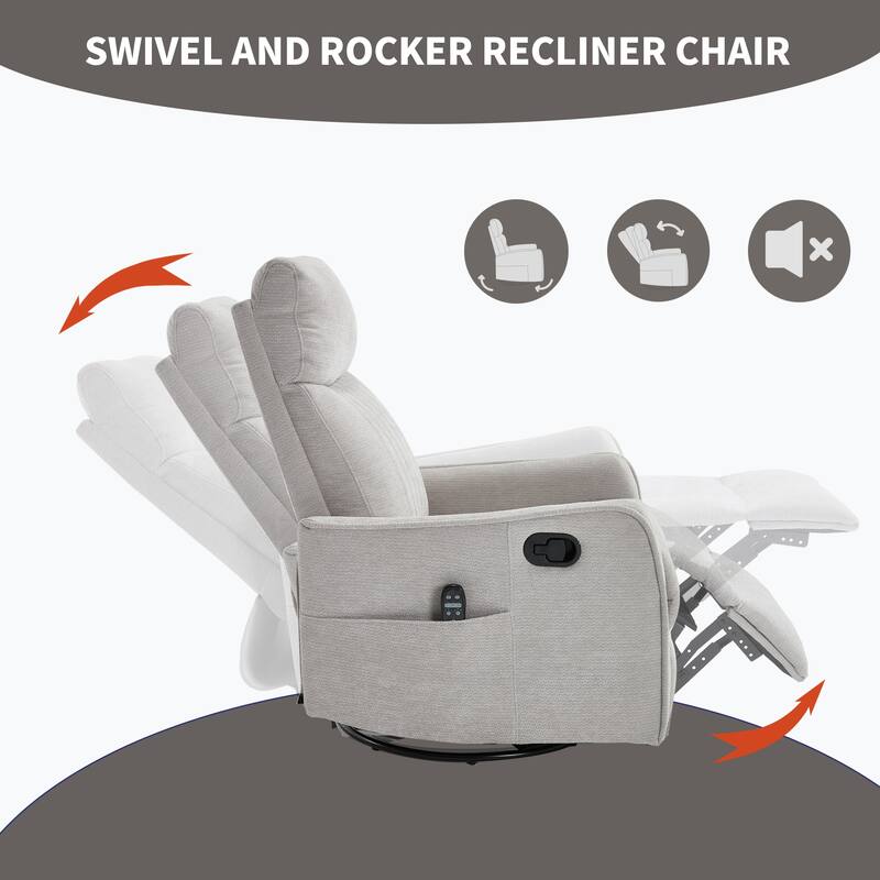 Swivel Recliner Chair with Heat & Massage, Heavy Duty Manual Recliner Chair, Glider Rocker Chair with Side Pocket