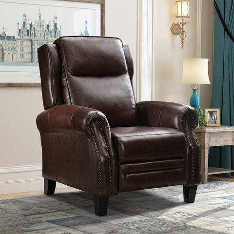 Faux Leather Push Back Recliner With Solid Wood Foot