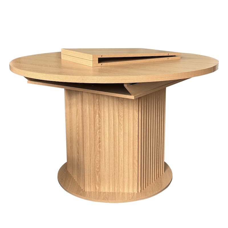 Round Dining Table for 4-6 People, Kitchen Table with Bump Texture Base, Wooden Dinner Table for Dining Room Family Gathering