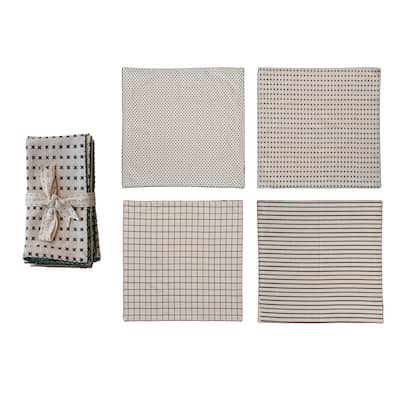 Cotton Printed Napkins with Pattern and Stitched Edge, Set of 4