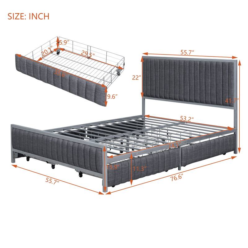 Superior Quality Metal Platform Bed Frame with 4 Drawers Storage Bed