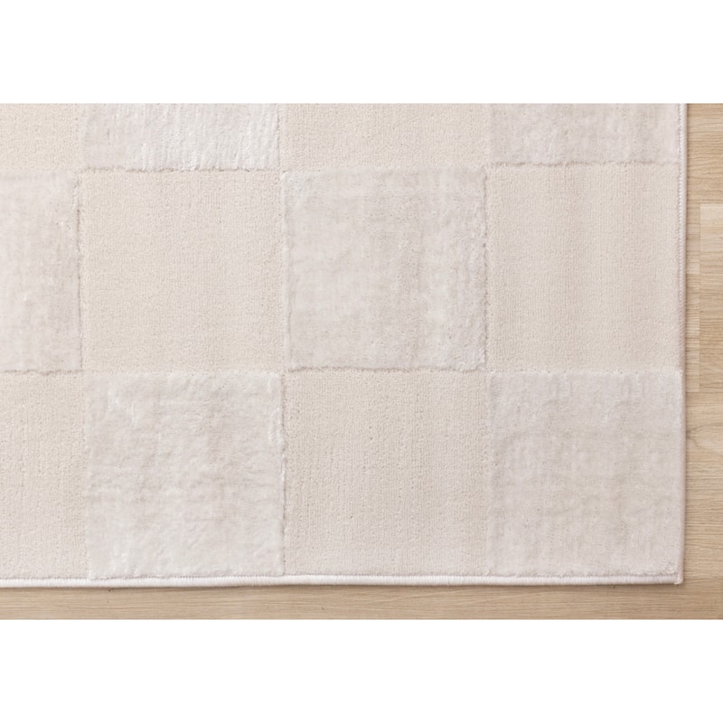 Leonardo White Grey Checkered Area Rug