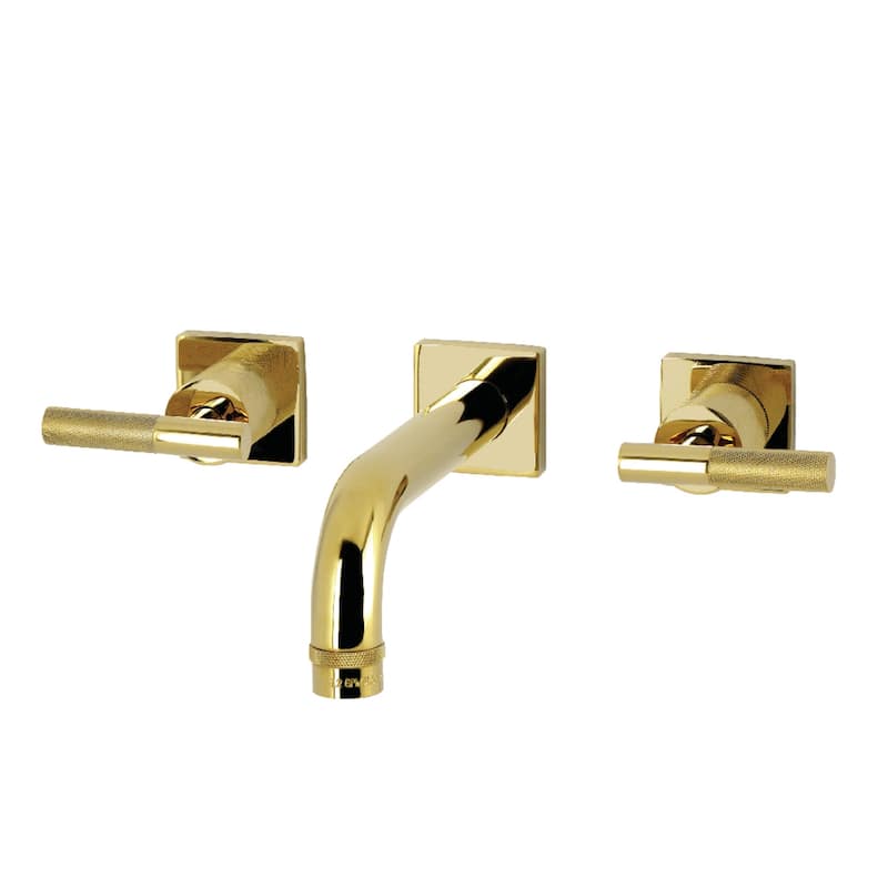 Kingston Brass Convergent Double-Handle Wall Mount Bathroom Faucet with Knurled Handle - Polished Brass