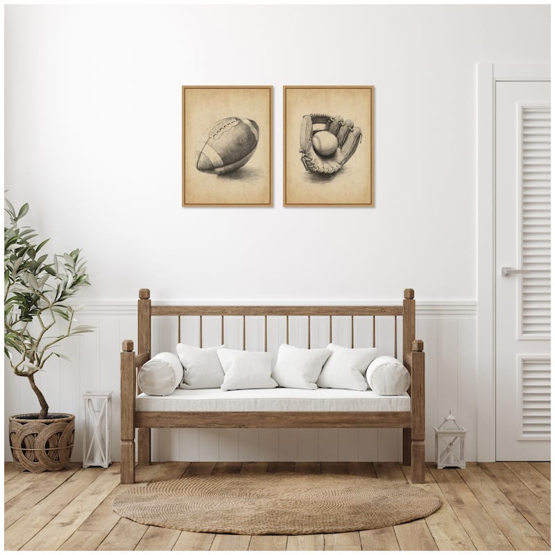 Kate and Laurel Vintage Football & Baseball 2 Piece Framed Canvas Wall Art Set by The Creative Bunch Studio