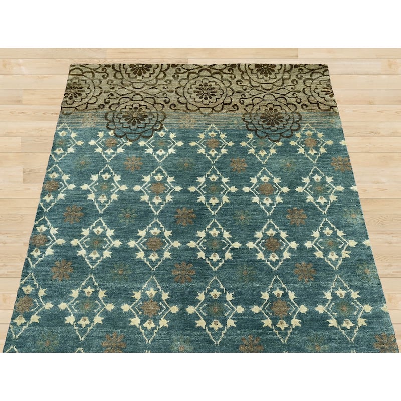 LoomBloom Teal Hand Knotted Transitional Oushak Wool Area Rug - 3' 10'' x 5' 11''