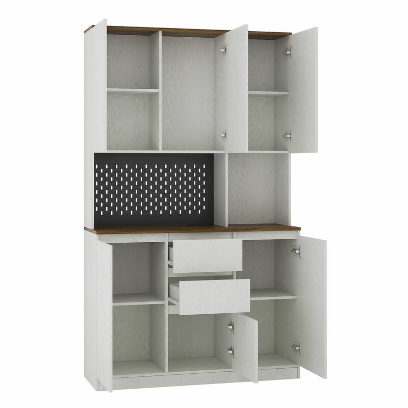 74" Kitchen Pantry Cabinet with Charging Station, Drawer and LED Lights