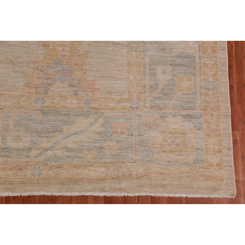 Hand Knotted Oriental 100% Wool Carpet Transitional All-Over Beige & Ivories Oushak Area Rug - 11' 10'' X 9' 0''