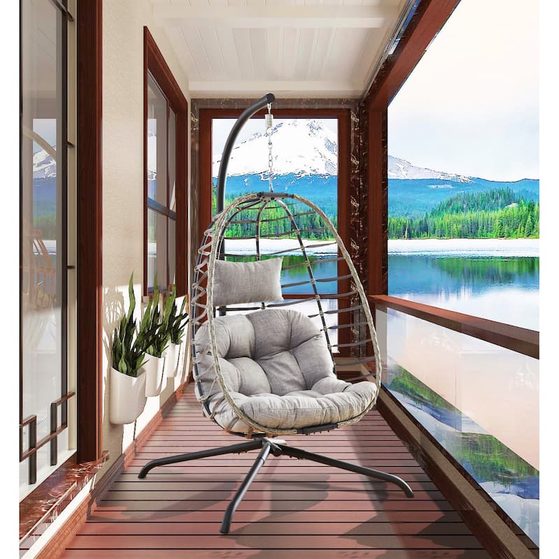 Wicker Outdoor Hanging Egg Swing Chair with Cushion