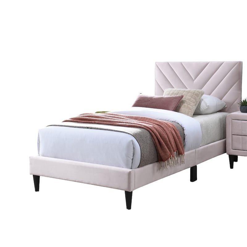 Light Pink Adjustable Headboard Twin Bed with Middle Support Legs - Cozy Finish!