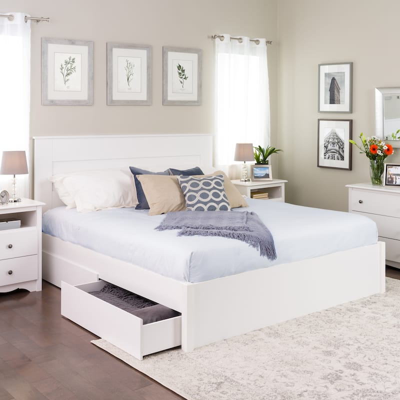 Prepac King 4-post Platform Bed with Optional Drawers - White Platform Bed with 2-Drawers