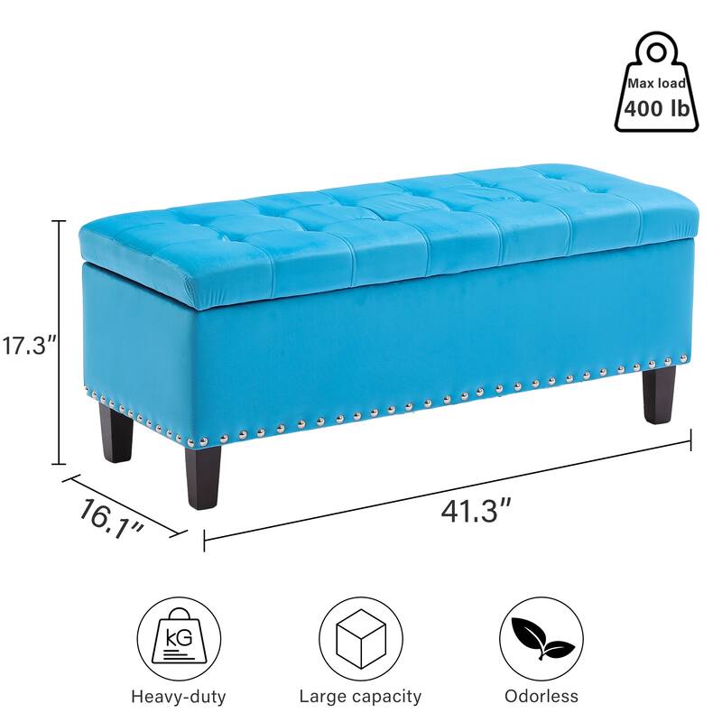 Modern Velvet Button Tufted Rectangle Storage Ottoman