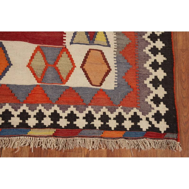Kilim Qashqai Persian Vintage Rug Flatweave Tribal Red Wool Carpet - 4'5"x 8'1"
