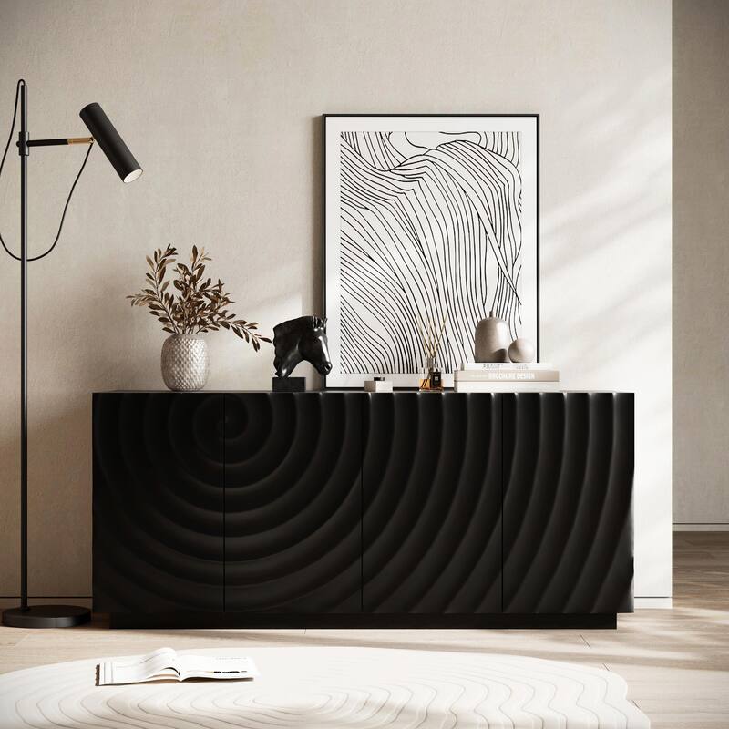 Modern 4-Door Buffet Cabinet with Storage - Black