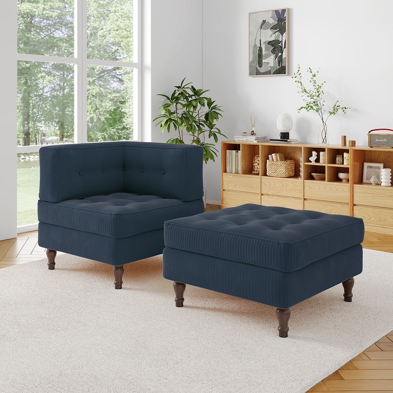 Corduroy L-shape Modular Corner Sectional Sofa with Reversible Storage Ottoman