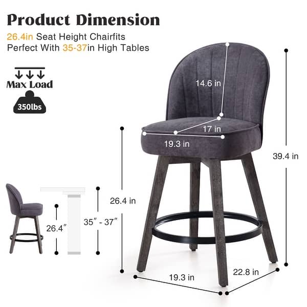 dimension image slide 9 of 12, HOMYKA Swivel Bar Stool with Wood Legs Set of 4 - N/A