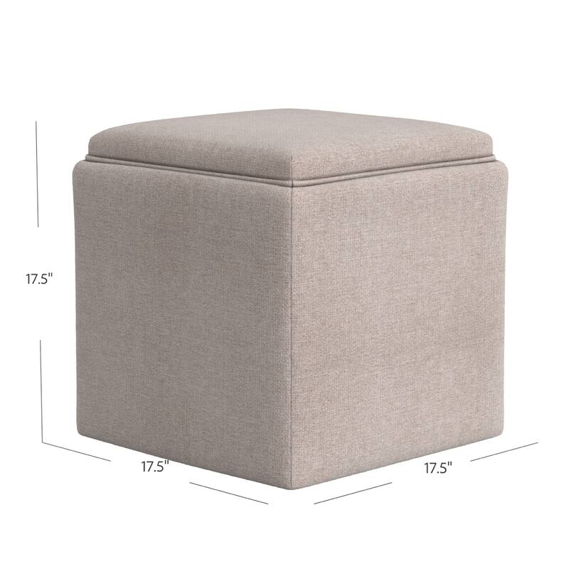 Soa 18 Inch Square Tray-Top Storage Ottoman in Light Brown Woven Fabric
