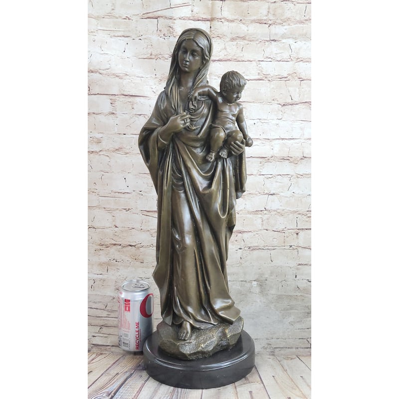 Madonna Virgin Mary W/ Baby Jesus Bronze Statue Sculpture Figure 23 Inches X 8 Inches