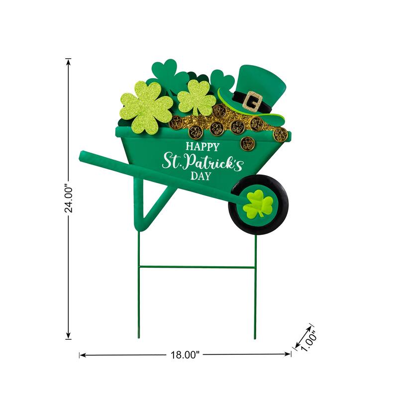 Glitzhome 24"H St. Patrick's Metal Shamrocks Wagon Yard stake or Wall Decor