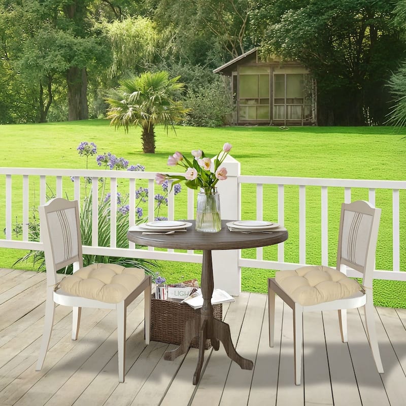 Aoodor 19x19x5 Inch Tufted Outdoor Chair Cushions, Water and Fade Resistant Polyester Dining Chair Pads with Ties, Set of 2