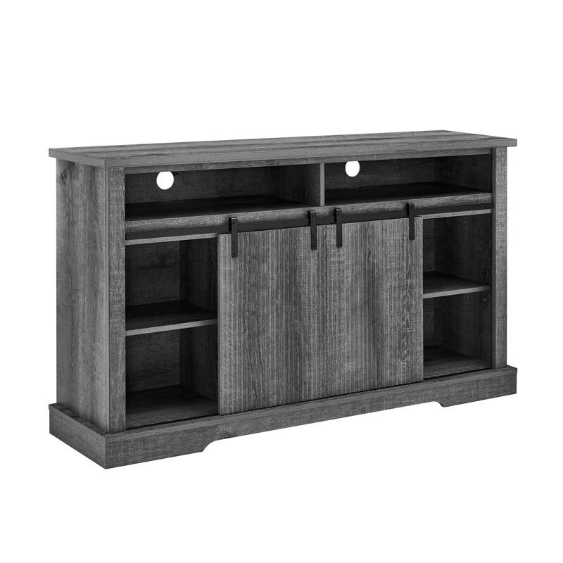 Rustic Sliding Barn Door TV Stand with Upper Lower Storage Shelf and Adjustable Shelves for Living Room