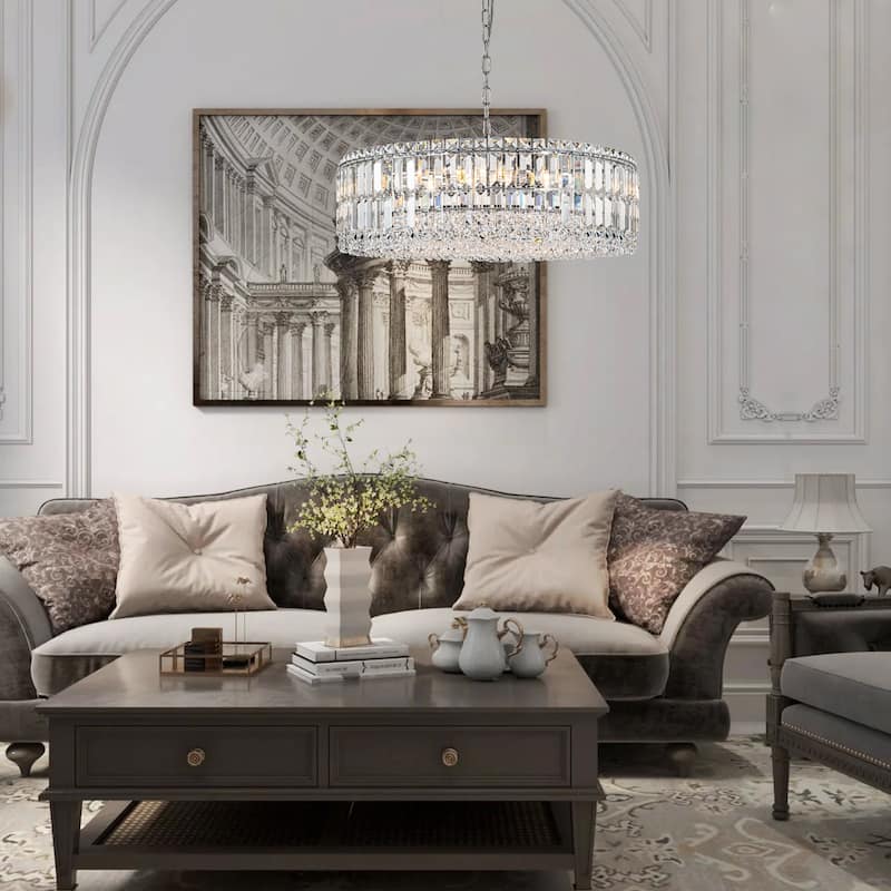 8-Lights Modern Drum Crystal Chandelier Round Dining Room Light Fixture