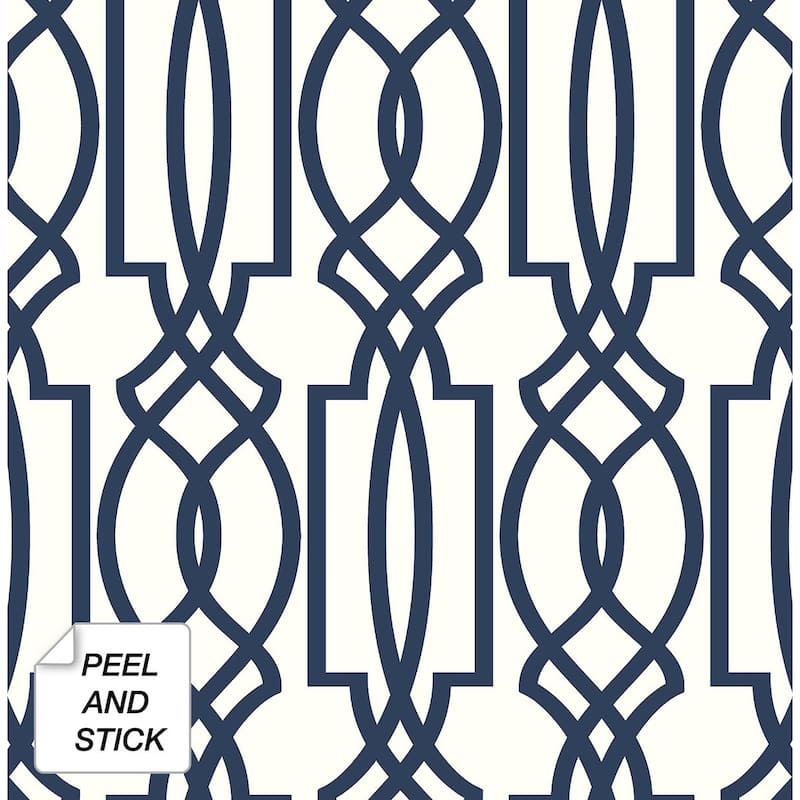 NextWall Navy Deco Lattice Peel and Stick Removable Wallpaper - 20.5 in. W x 18 ft. L - 20.5 in. W x 18 ft. L - Navy & White