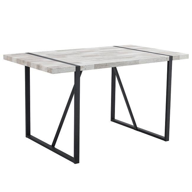 Retro-Inspired Minimalist Dining Table – Features a Textured MDF Wood Top and Sleek Black Metal Legs