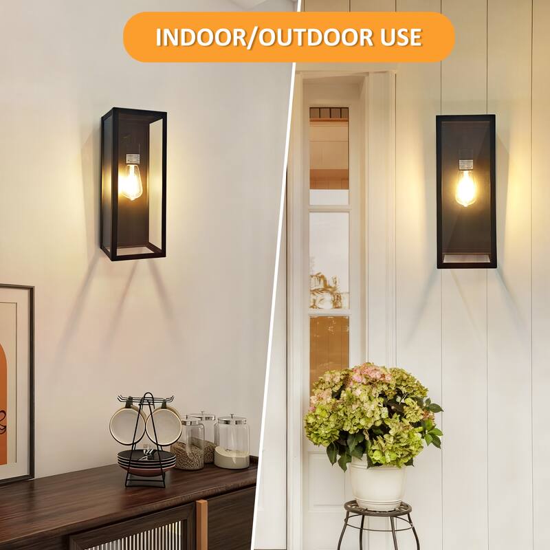 Modern Outdoor Wall Lanterns,with Rectangular Metal & Glass Sconce, Waterproof Exterior Wall Light for Patio/Front Door/Garden