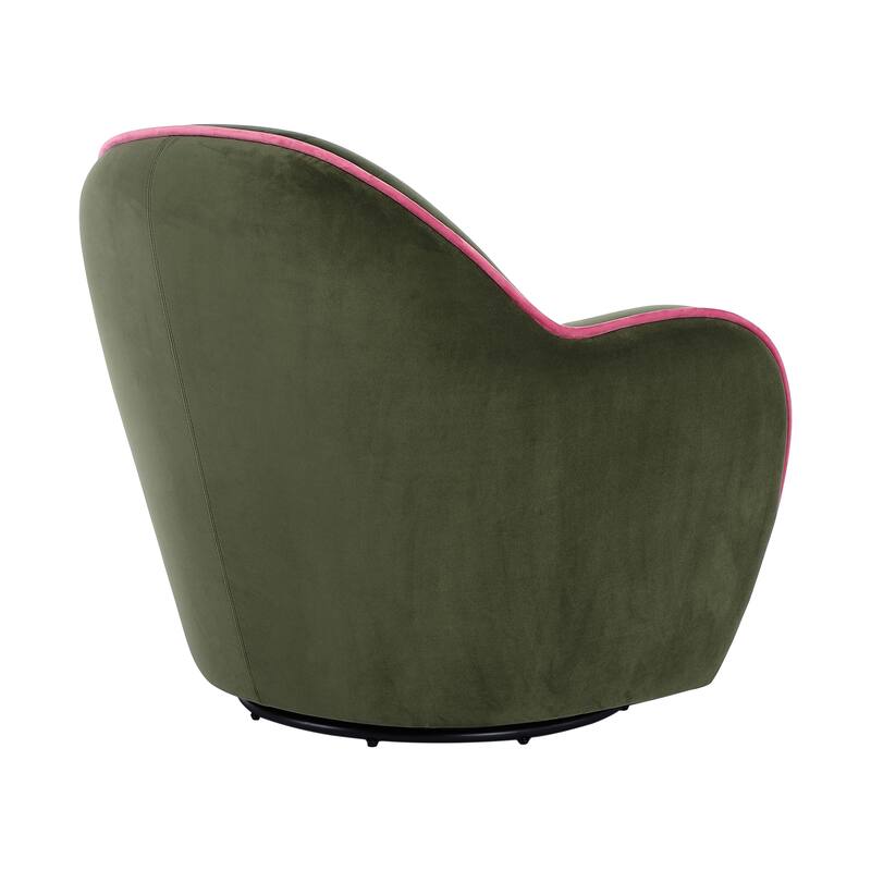 Velvet Upholstered Swivel Chair with Trim - 39.8"L x 37.6"W x 32.9"H