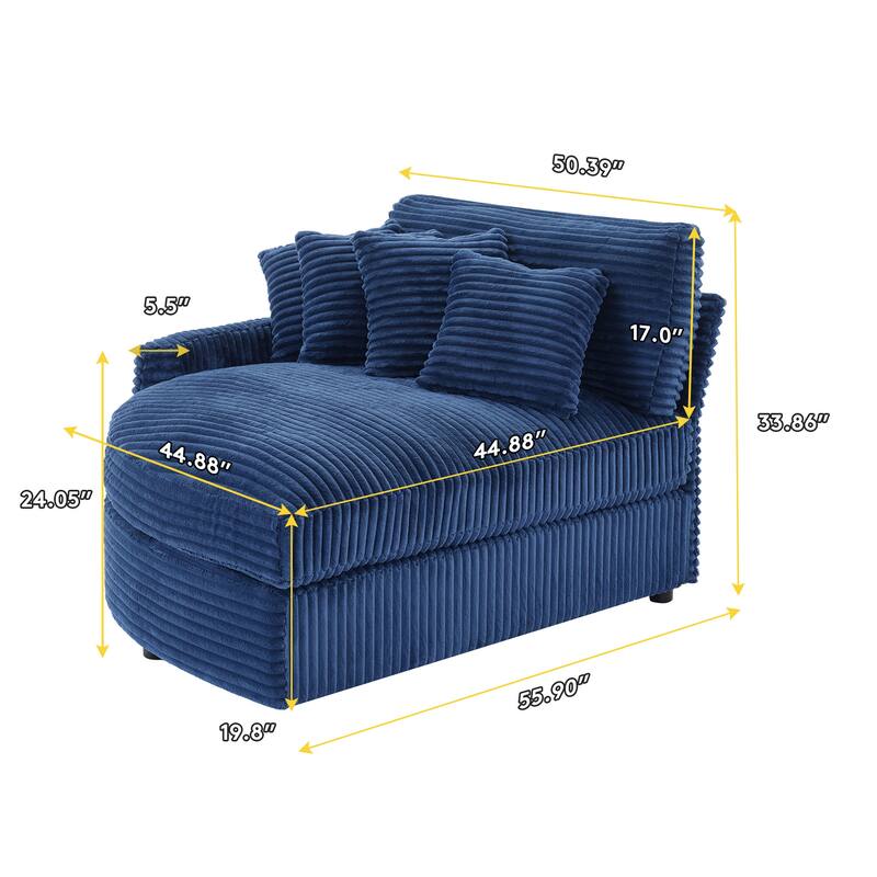 Oversized Fan-shaped Corduroy Couch, 2-piece Sectional Sofa with 4 & 8 Throw Pillows