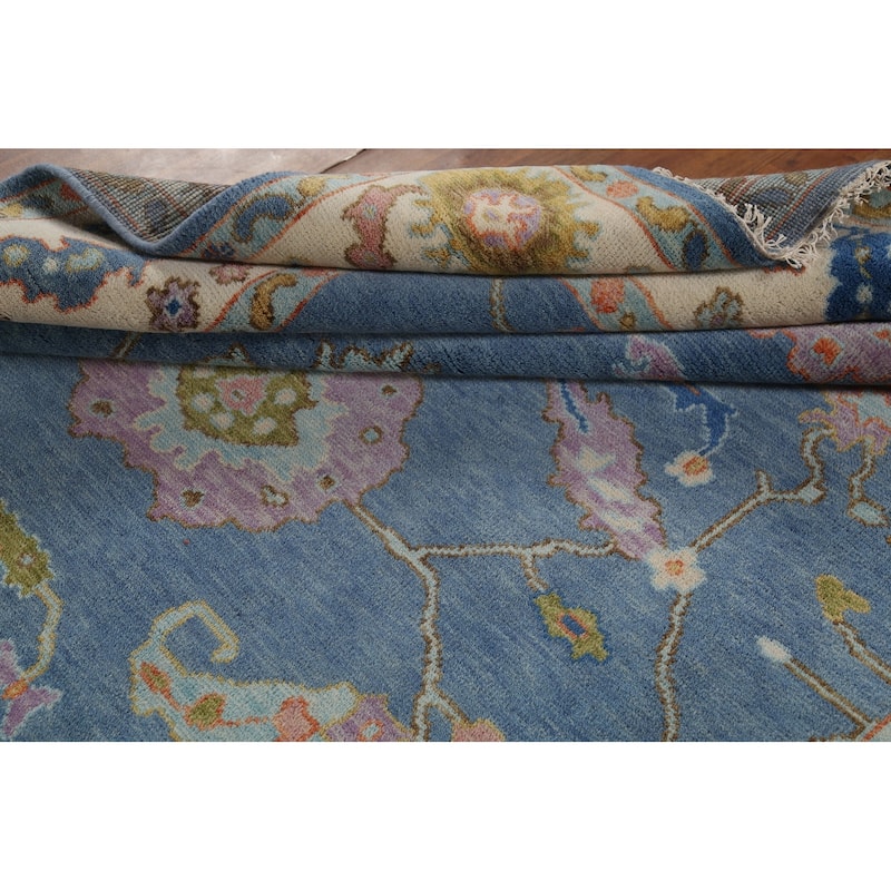 Blue Oushak Oriental Area Rug Hand-Knotted Wool Carpet - 7'9"x 10'2"