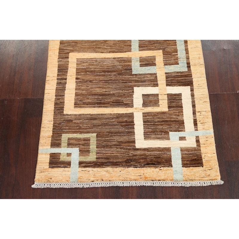 Geometric Gabbeh Kashkoli Oriental Wool Area Rug Hand-knotted Carpet - 3'7" x 4'6"