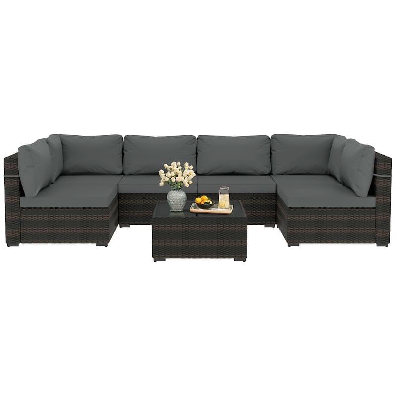 Patio Watcher Morden Outdoor 7-Piece Rattan Wicker Sectional Set Suit for Backyard