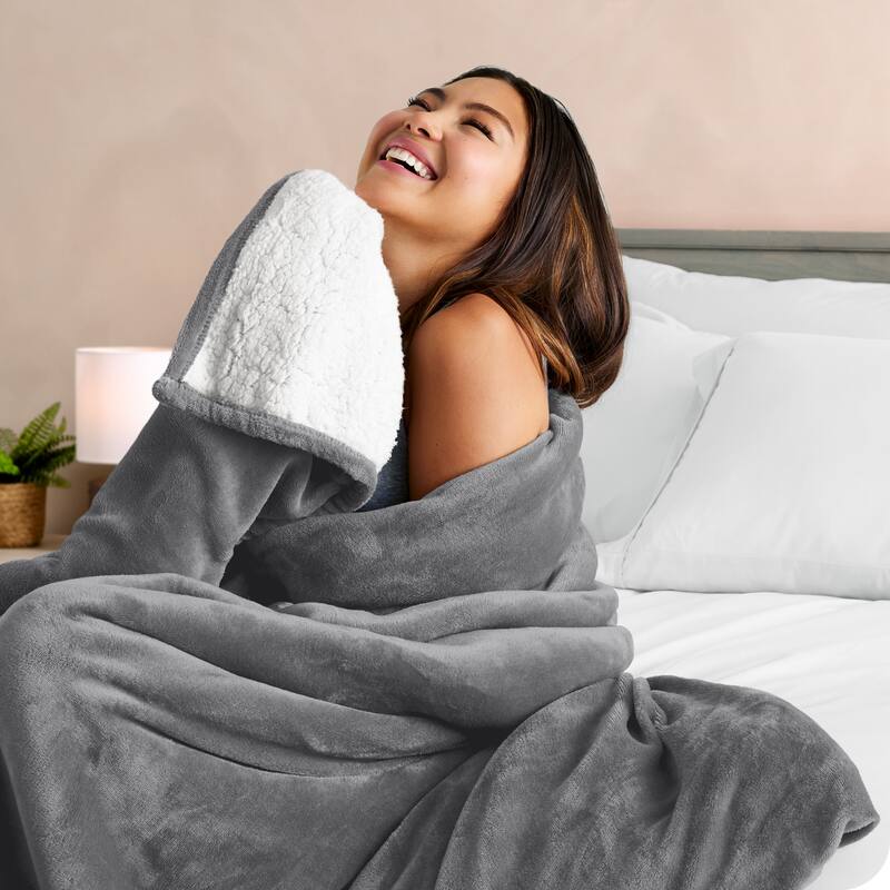Bare Home Sherpa Fleece Blanket - Reversible Plush Bed Blanket