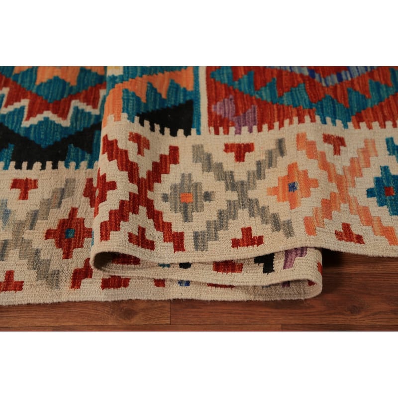 Southwestern / Geometric Kilim Oriental Area Rug Flatweave Wool Carpet - 8'7"x 11'5"