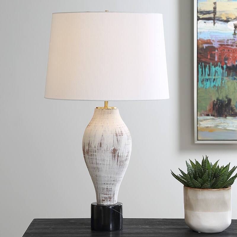 Rustic Table Lamp with Tapered Shade - 29.5" - White