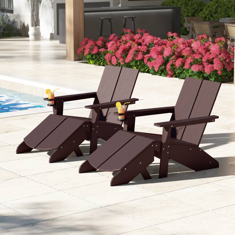 Coastin Modern Poly Adirondack Chair With Ottoman (Set of 2)
