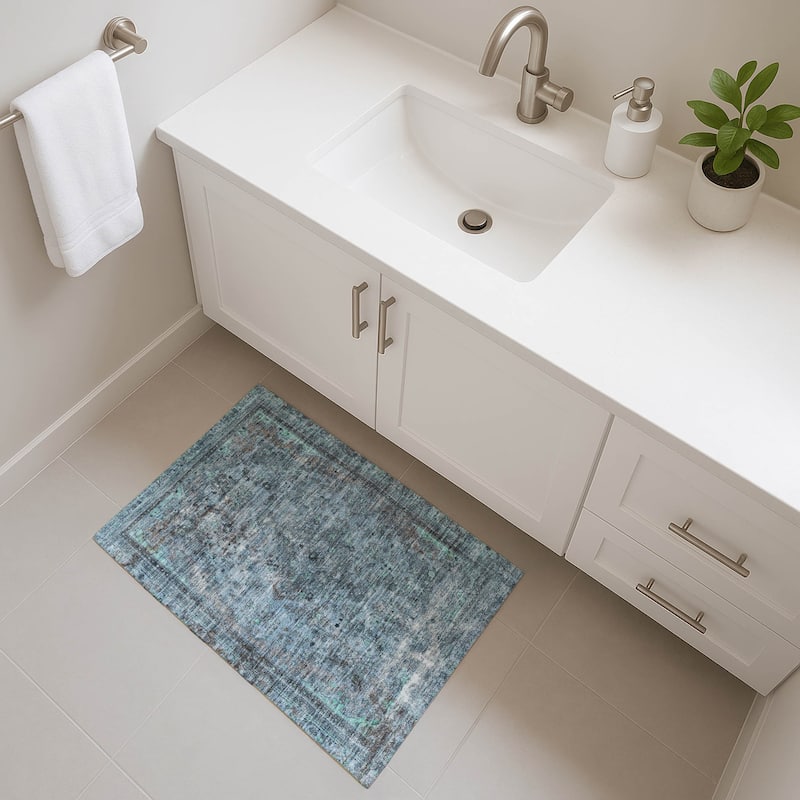 Premium Washable Super Soft Vintage Traditional Mayfield Rug - Blue - 1'8" x 2'6"